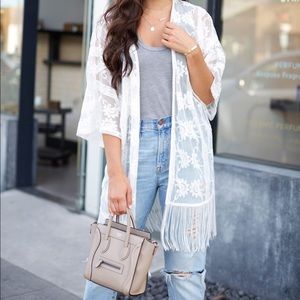 Dex Embroidered Fringed Mesh Kimono
